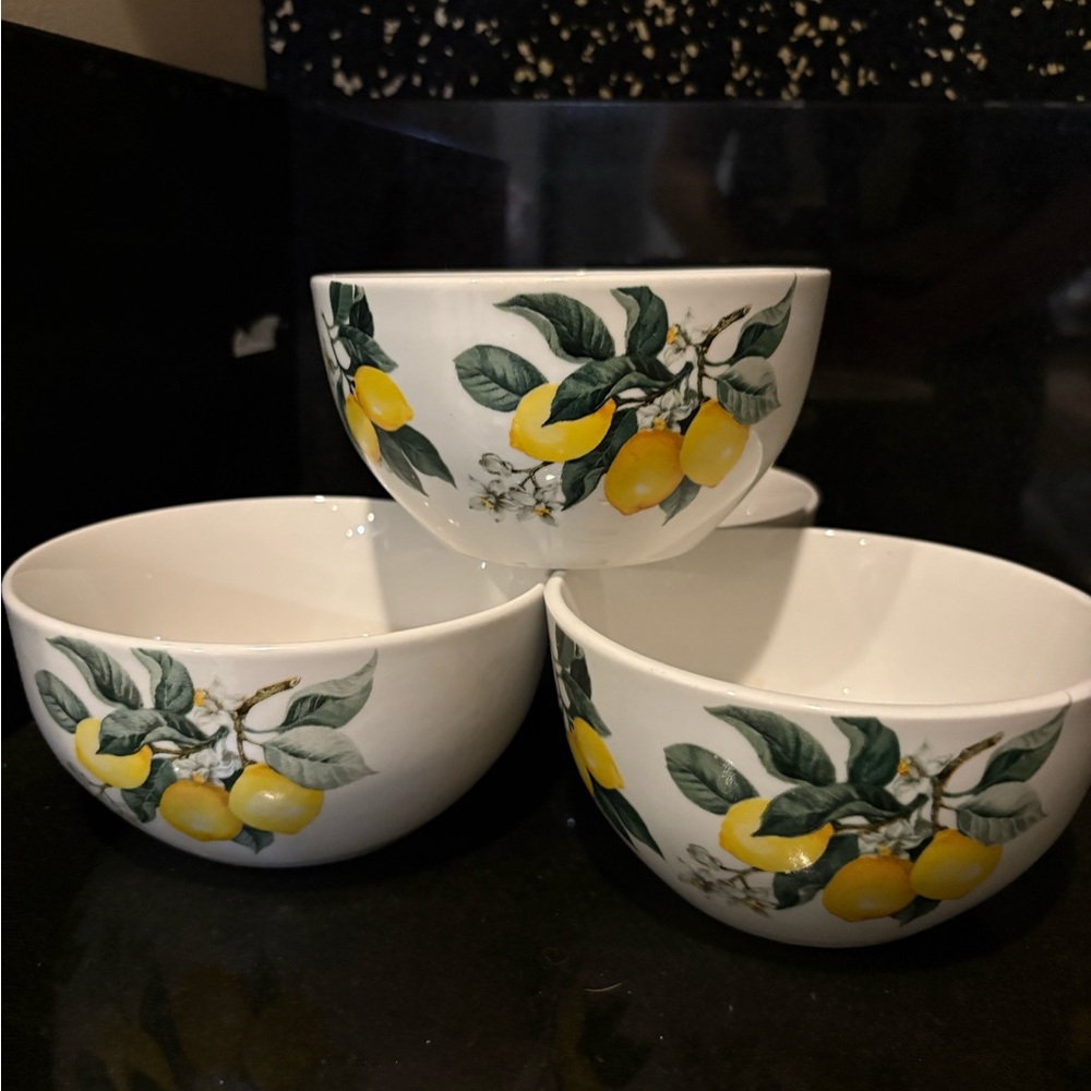 Royal Norfolk White and Yellow Lemon Ceramic Bowls - Set of 4 - Picture 2 of 7